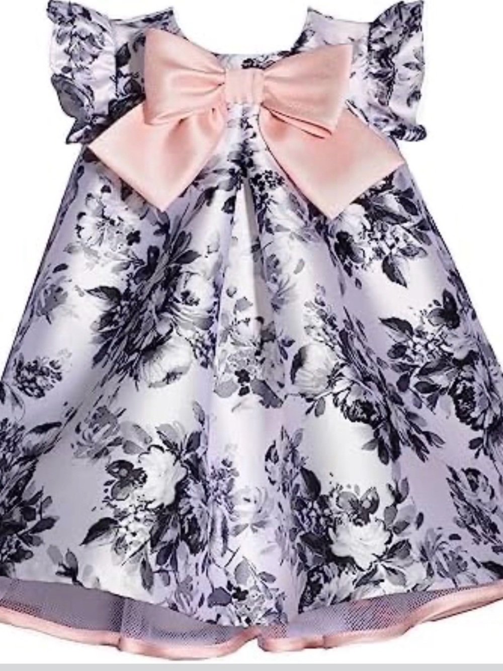 12M Bonnie Baby Bow Front Pleated Trapeze formal dress in a Grey Toile colorway